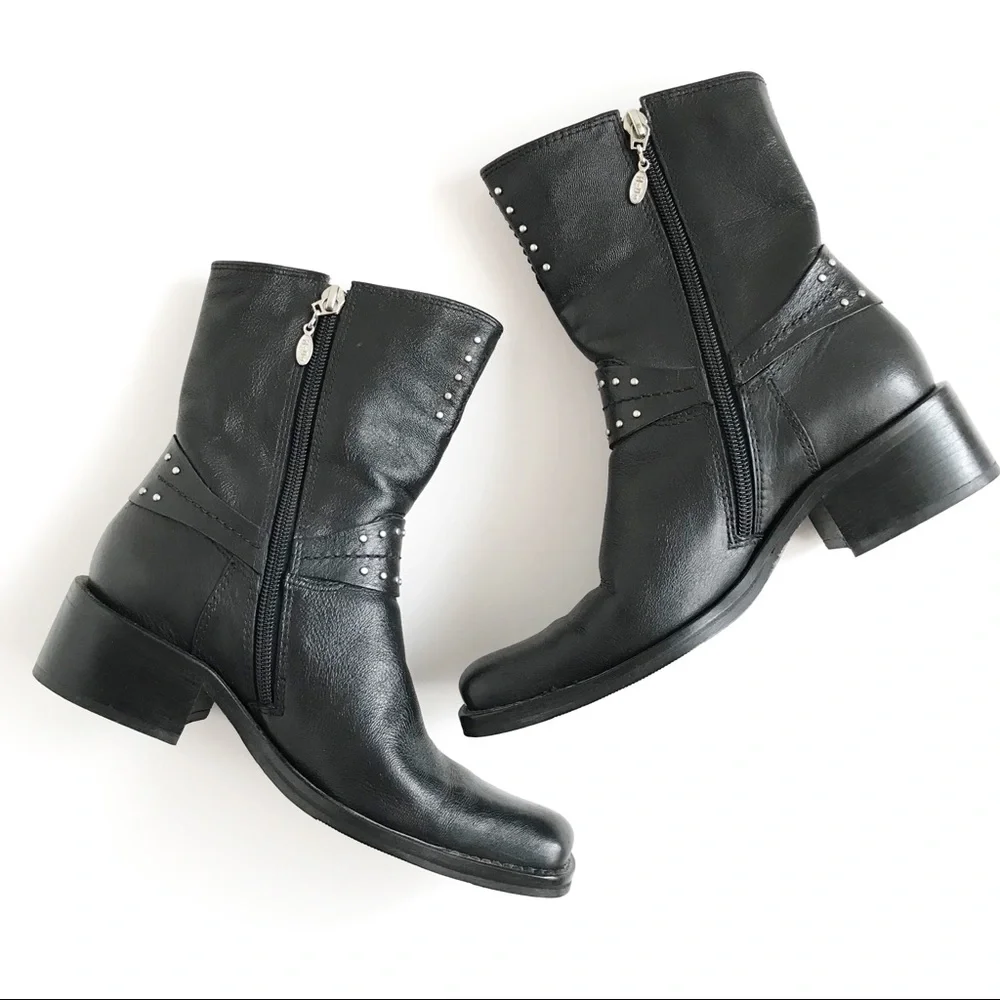 Harley-Davidson Black Leather Studded Moto Boots - Picture 6 of 14